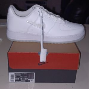 AF1 jewel swoosh all white.